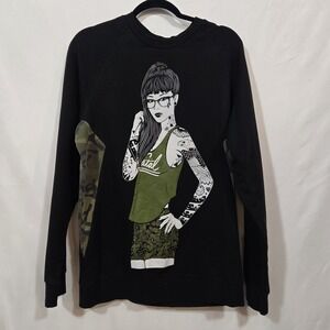 Fatal Clothing Tattoo Girl Camo Crewneck Sweatshirt M Y2K Skate Punk